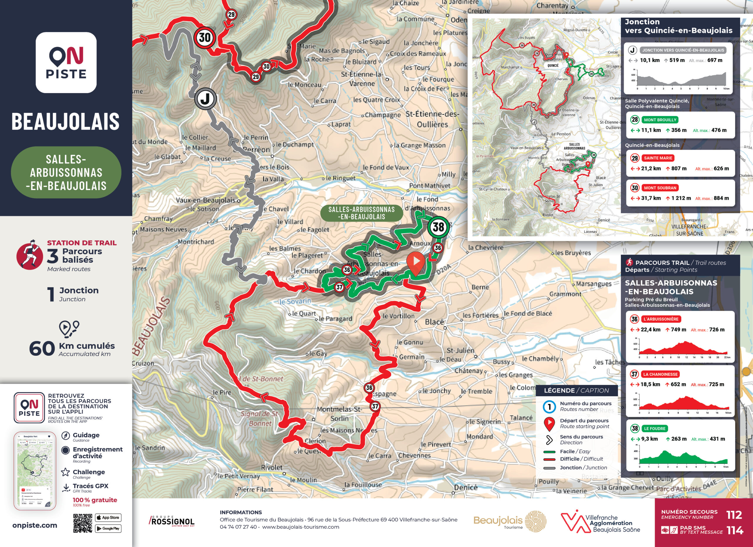 Panneau itineraires trail Beaujolais