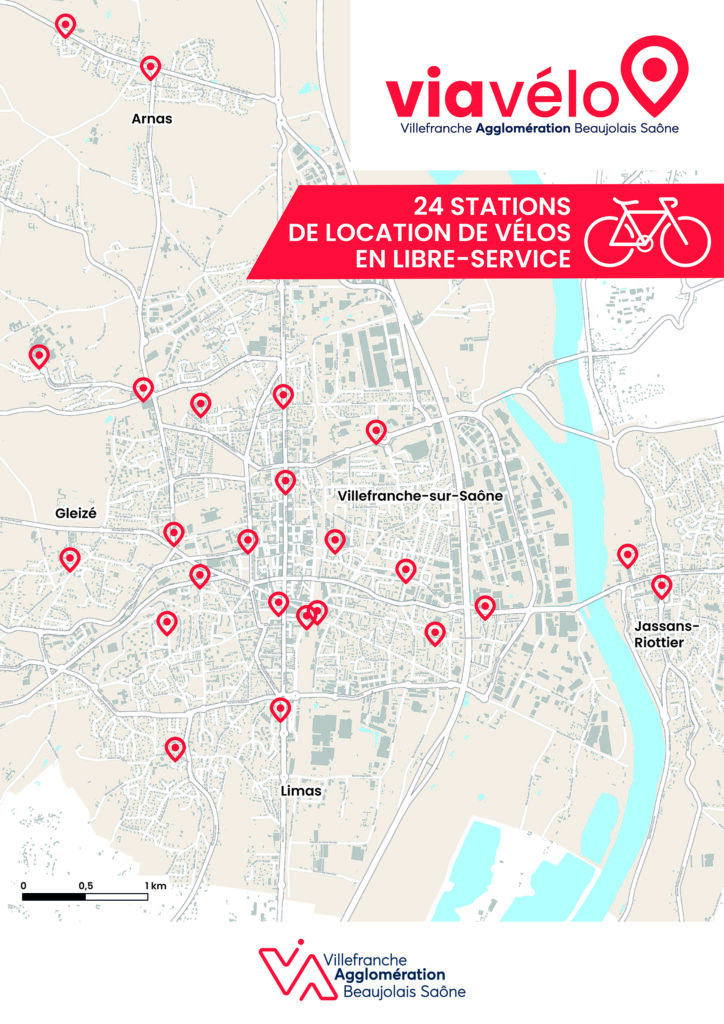 Carte implantation des 24 stations de location de vélos en libre-service