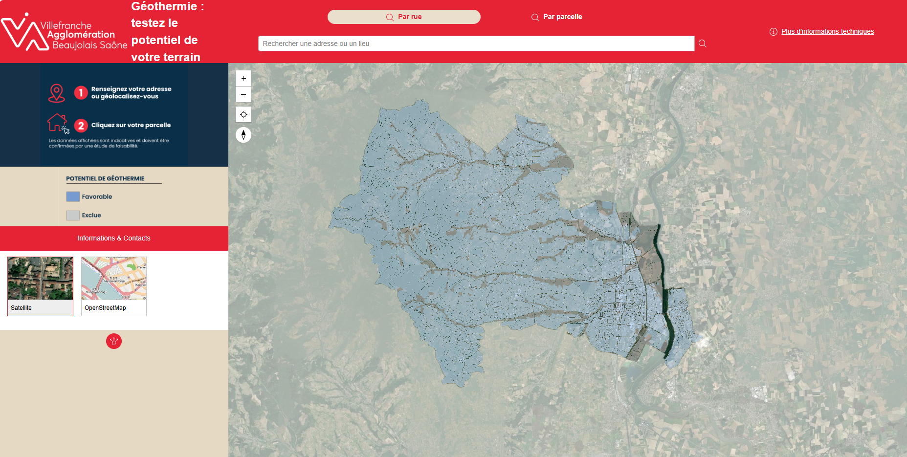 Carte du territoire pour illustrer l'outil de cadastre géothermie.