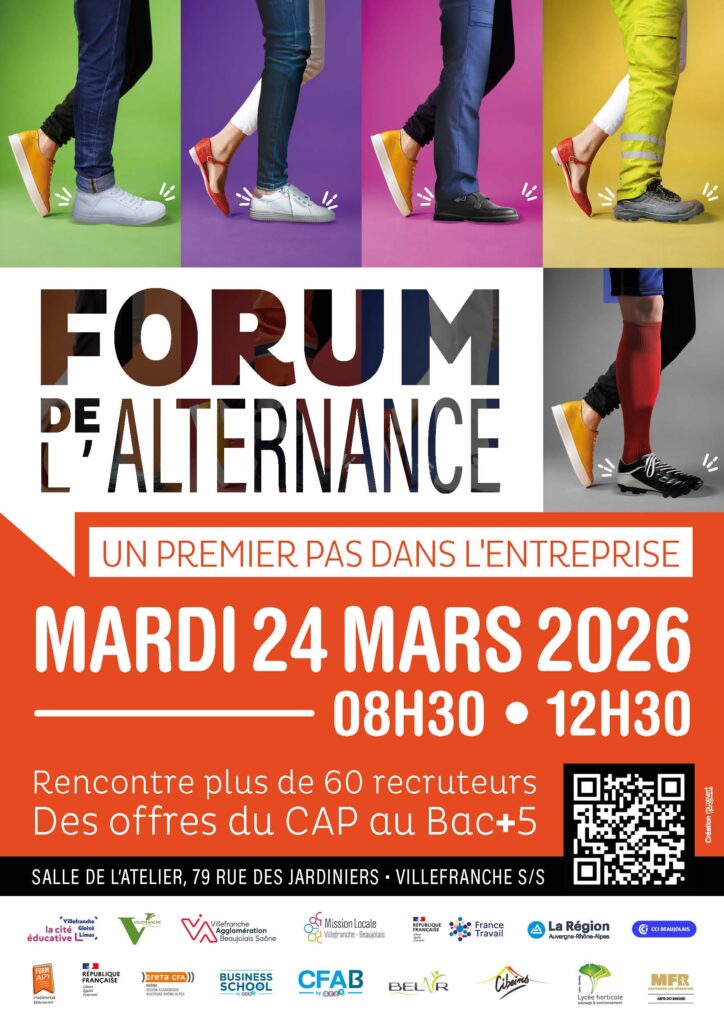 affiche de la 4ème édition du Forum de l'alternance qui aura lieu mardi 24 mars à la salle de l'atelier de Villefranche.