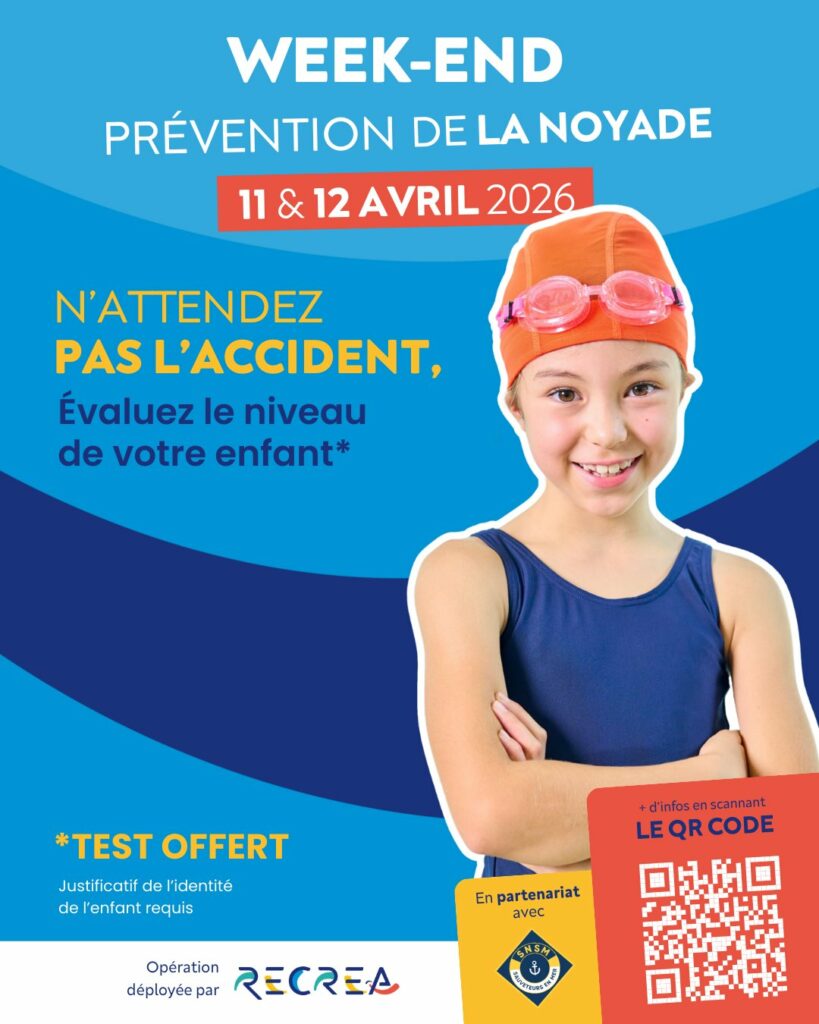 affiche Prévention des noyades au Nautile le 11 et 12 avril 2026.